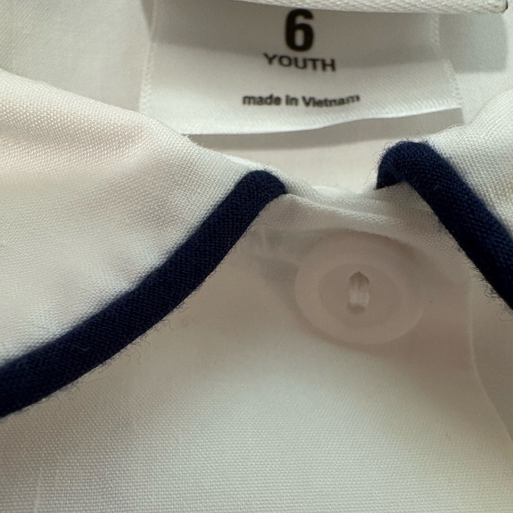 Primrose Schools Classic White Kids Button Up Blouses with Navy Trim - Picture 3 of 11